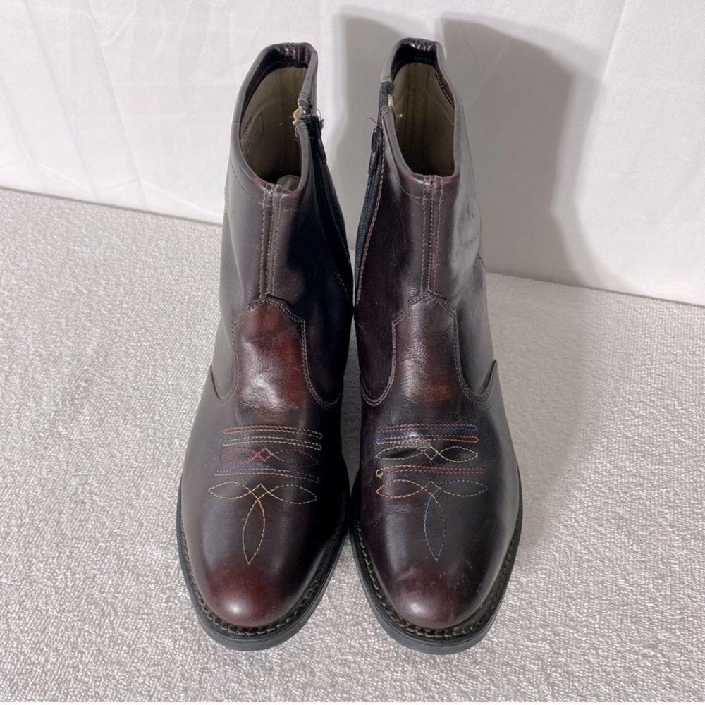 Vintage Burgundy Leather Round Toe Ankle Boots 7.5 Cowboy Stampede Western